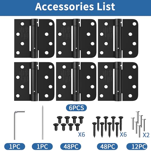 4 Inch Self Closing Door Hinges, Spring Hinges Self Closing Matte Black - color: Matte Black, Square & 5/8" Radius, size: 4" 6 Pack