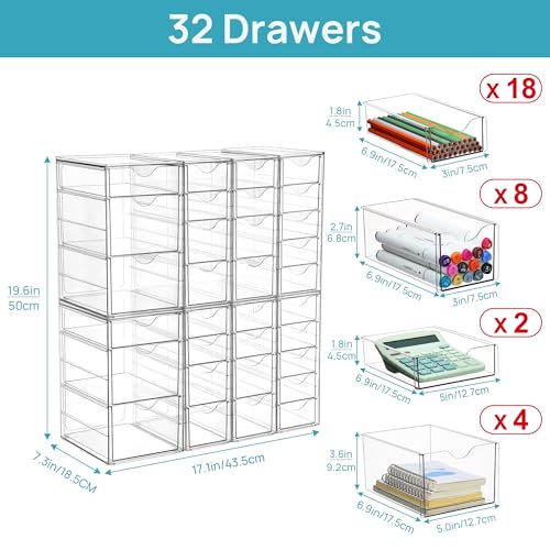 Vtopmart Acrylic Desk Organizer with 32 Drawers for Office, Makeup, Crafts - style: E
