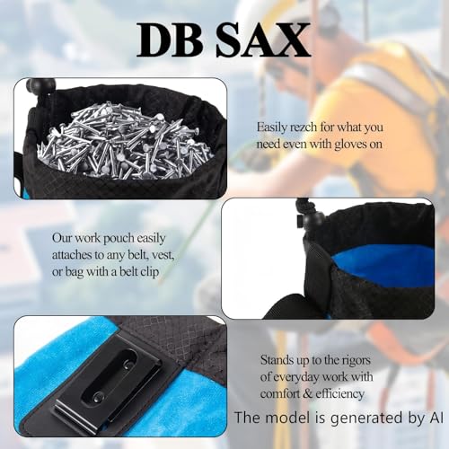 Waxed Canvas Nail/Screw Pouch, Tool Pouch with Belt Clip, 5 x 5 x 8 Inch Rounded Bolt Bag with Stand up Base Metal Clip on Organizer, Nail Pouch Suitable for Carpenters, Electrician, Carpenter - color: Blue