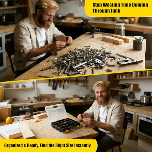 1075 Pcs Metric Bolts and Nuts Assortment Kit – Grade 8.8 | M4 M5 M6 M8 M10 M12 Hex Head Yellow Zinc Bolt Set with Nuts & Washers | 12-40mm Length with Heavy Duty Double-Sided Organizer