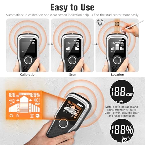 Stud Finder Wall Scanner - 6-in-1 Upgraded Multifunction Auto Detection with LCD Display & Audio Alarm for Wood, Metal & AC Wires, Ideal for Home DIY & Professional Contractors (Light Silver)