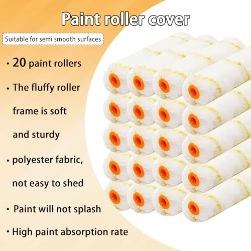 20 Pieces Paint Rollers, 6 inch 3/8" Nap Microfiber Roller Covers - size: 6", 20 pieces