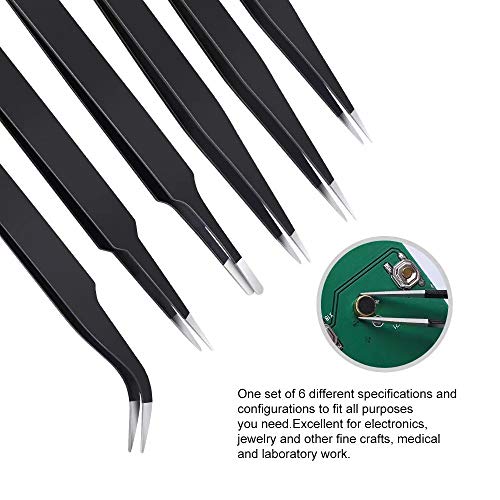 6PCS Precision Tweezers Set, Upgraded Anti-Static Stainless Steel Tweezers