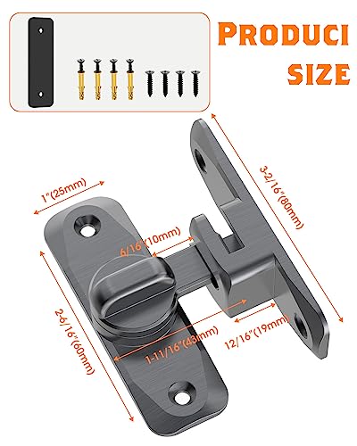 90/180 Degree Barn Door Latch Lock with Spacer, Grey, 1 Pack - color: Grey-1Pc