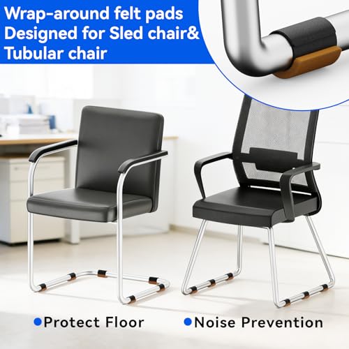 Sled Base Chair Floor Protectors Sled Base Chair Glides Wrap Around Floor Savers,Chair Leg Protectors Furniture Pads,Protect Floors Anti-Scratch Reduce Noise Easy Install (24pcs, Brown Felt Pads) - size: Brown felt pads