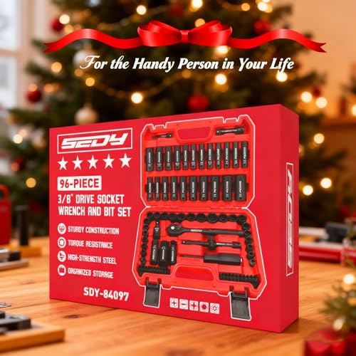 96-Piece 3/8" Drive Impact Socket Wrench and Bit Set, SAE 5/16”-3/4” & Metric 8-22mm, Cr-V Standard & Deep Sockets, Power Bits, Ratchet Handle, Universal Joint, Bit Holder, Adapters, Spark Plug Socket - style: 3/8"Drive (96 PCS）