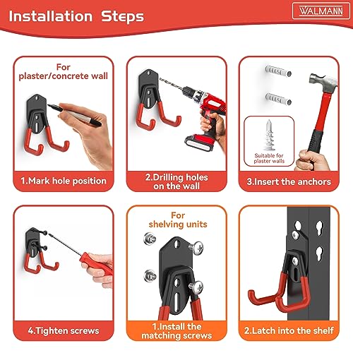WALMANN Garage Storage Hooks, Wall Mount Utility Hooks for Tools - style: Orange-red Hook