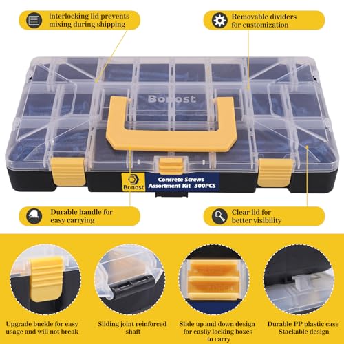 1625pcs Concrete Assortment Kit with Assorted Nuts Bolts and Wood Screws | Carbon Steel Screw Hardware Assortment Kit with 3 Trays for Household Repairs and Hobby Projects - size: 1625pcs