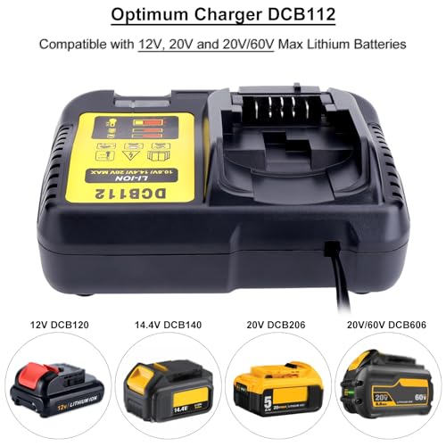 Biswaye DCB112 DCB115 20V Max Charger Charges All DCB201 DCB204 DCB606 DCB609 DCB207 DCB206 DCB203 DCB200 DCB120 DCB127 12V Max, 20V Max and 60V Max Li-Ion Cordless Tool Battery Packs