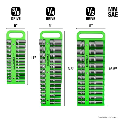 OEMTOOLS 23127 Portable Magnetic Socket Organizer Tray, 3 Pack, 1/4 Inch, 3/8 Inch, And 1/2 Inch Drive Magnetic Socket Holders, Organizers For Tool Box, Shop, Or Garage, Set of 3, Green - style: 1/4, 3/8, 1/2 Inch Drive
