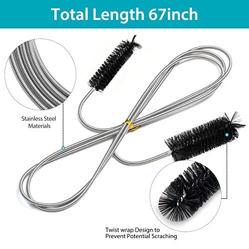 RayTour Extra-Thick Drain Brush with Stronger Spring - 67-Inch Flexible Pipe Cleaning Tool - Dual Bristle Heads - Ideal for Curved Pipes and Slim Holes – Black - style: Two Heads with Stronger Spring