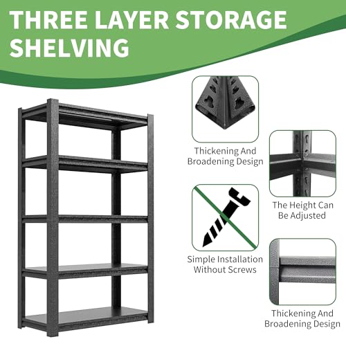 78" H Garage Shelves, Garage Shelving Heavy Duty, 3000Lbs 5 Tier Adjustable Garage Storage Shelves Suitable for Warehouse, Basement, Workshop,Require Assembly, 18" D*48" W *78" H(Black) - color: Black, size: 17.99"D*47.24"W*77.95"H