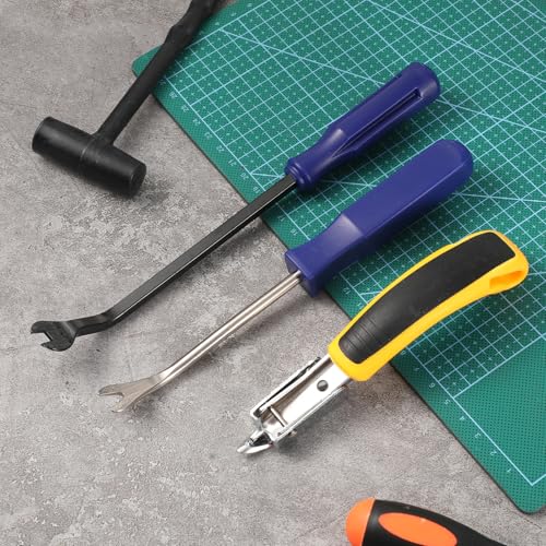3 Pcs Upholstery Staple Remover Heavy Duty Construction Staple Remover with Nail Puller, Tack Puller Tool, Carpet Removers for Furniture Wooden Case Floor Removing All Kinds of Staples (Blue, Yellow)