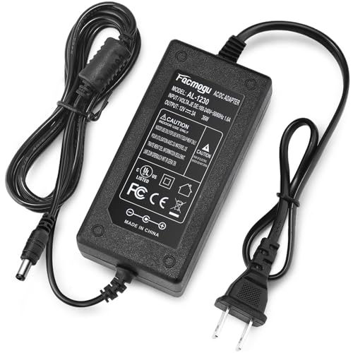 Facmogu DC 12V 3A Power Adapter, 100-240V AC to DC 12 Volt Power Supply - size: 12V 3A (2 Prong Plug)