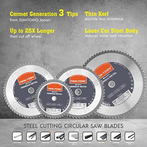 TWIN-TOWN 14-Inch 66 Teeth Dry Cut Mlid Steel and Ferrous Metal Cermet Saw Blade with 1-Inch Arbor - size: 14" 66T thick steel