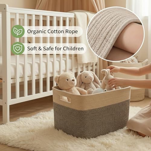 JMvicyroam 65L Large Woven Cotton Rope Blanket Basket, Jute&Black - color: Jute&Black, size: 65L