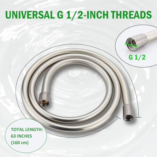63-Inch Handheld Shower Head Hose Replacement, Compatible with Hansgrohe Premium Shower Hose Universal G 1/2" Connection, Polished Nickel, 28276833 - size: 63 Inch-Brushed Nickel