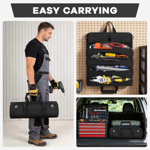 ANILD 18.5 Inch Extra Long Tool Bag Roll Up, Roll Up Tool Bag Organizer - color: Black, size: X-Large