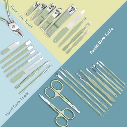 30 in 1 Manicure kit Personal Care Men's Accessories, Professional Nail Kit Pedicure Kit, Toe Nail Clippers for Men and Beauty Tools Portable Set, Travel Deluxe Beauty Tools Convenience Set(Green) - color: 30 in 1 Green
