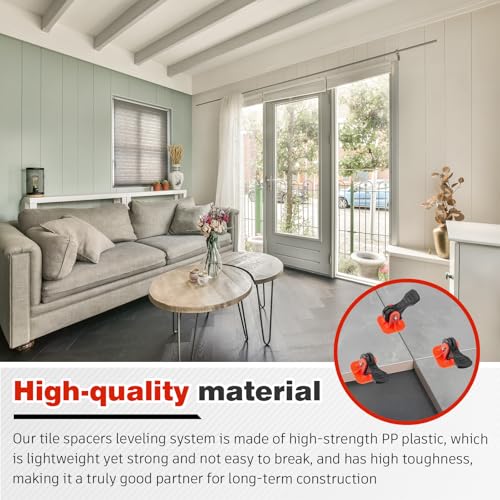 Nuanchu Tile Leveling System Kit 200 Reusable Tile Spacers + 200 1/16'' Replaceable Spare Steel T-pin, Leveling Clips Fit 8-12mm Floor Compounds Set for Wall & Floor (Red) - color: Red