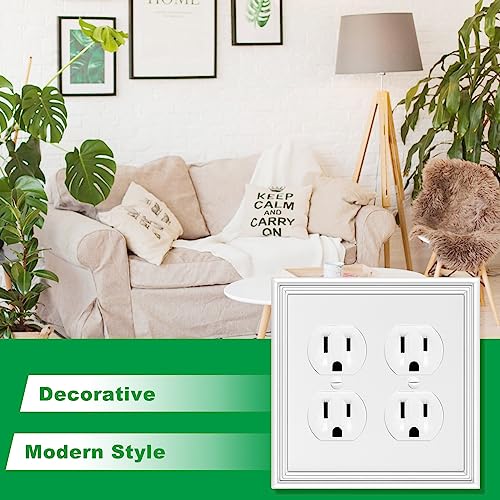 2 Pack White Modern Decorative Double Duplex Outlet Covers Wall Plates - size: 2 Gang Double Duplex