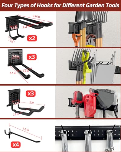 Garage Tool Organizer Wall Mount, 64in Tool Rack, 560LBS Capacity - size: 64" 4 Panels & 12 Hooks