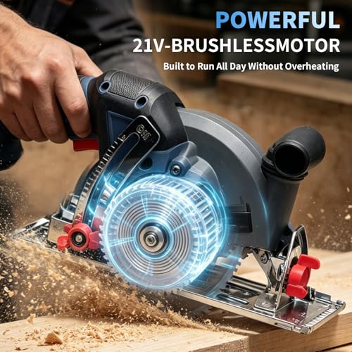 6.5" Cordless Circular Saw with 2x4.0Ah Batteries,Brushless Motor 7000 RPM