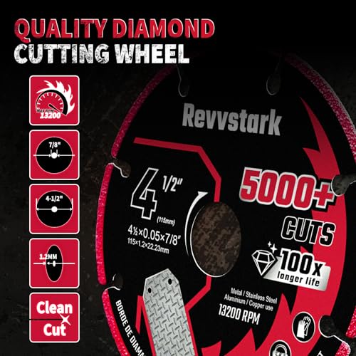 4 1/2 in Cut Off Wheel Diamond Cutting Wheel for Metal 7/8" Arbor | Angle Grinder Cutting Disc for Metal with 5000+ Cuts on Rebar, Steel, Iron and INOX - style: 4.5"x7/8in.