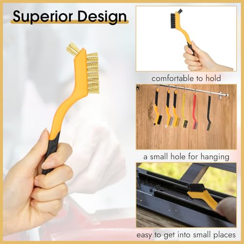 Wire Brush for Cleaning, Small Brass Steel Nylon Brush, Metal Rust Remover - color: Yellow+3 Mixed Color