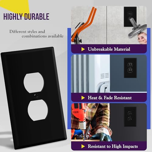 ENERLITES 5 Pack Oversized Duplex Outlet Covers, Jumbo Wall Plate, Black - color: Black, size: Over-Size