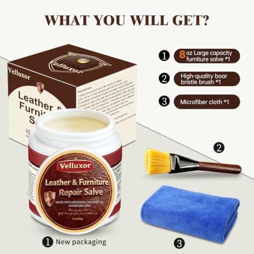 Furniture Salve for Leather (8oz), Polisher, Moisturizer and Restorer for Couches and Furniture - Conditioner for Leather, Wood, Bags, Car Seats, Jackets, Vinyl, Leather Repair Salve