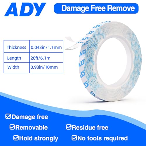 ADY Double Sided Tape Removable,Clear Picture Hanging Strips for Wall Mounting No Residue, Damage-Free - color: transparent