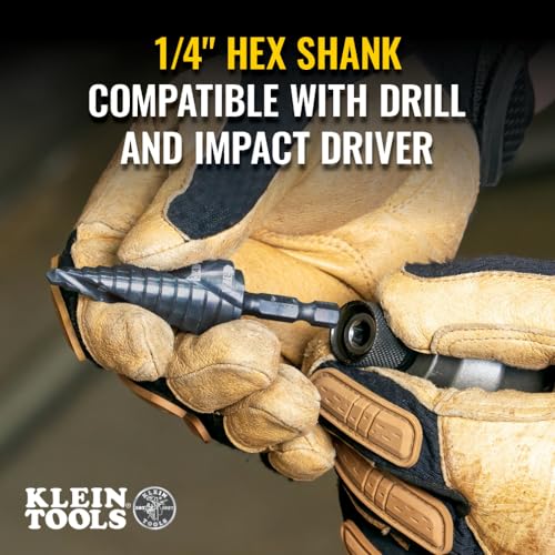 Klein Tools QRST3PC 3-Piece Impact Step Drill Bit Set with Cutting Oil/Lubricant and Modular Case, 1/2 to 7/8-Inch, Quick Release Hex Shank - size: 3-Piece Set (Small), style: Quick Release