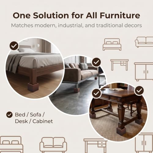 Lufia 3 Inch Solid Pine Wood Furniture Risers 4 Pack, 2000 LBS Heavy Duty Silicone Non Slip Lift Blocks for Bed Sofa Cabinet - color: Dark Brown - 4-pack, size: 3 Inch