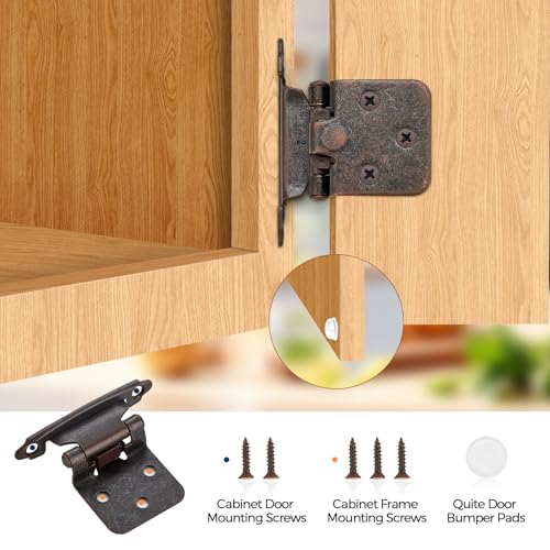 Antique Copper Cabinet Hinges 1/2 Inch Overlay 10 Pack(5 Pairs) | Self-Closing Design, Semi-Concealed Face Frame Fit, Surface Mount, For Kitchen Doors, Cabinets, Hardware Updates - color: Antique Copper