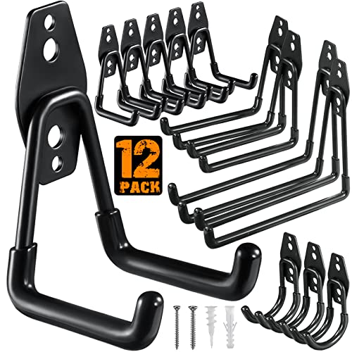 HUPBIPY 12 Pack Garage Hooks Heavy Duty, Wall Mount Ladder Hooks - color: 12 Pack Black
