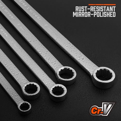 HORUSDY 8-Piece Extra Long Double Box-End Wrench Set, 12-Point Metric 8–24 mm, CR-V Steel, 15° Offset, Off-Corner Loading, with EVA Foam Organizer - style: 8pcs Metric Extra Long Wrench Set