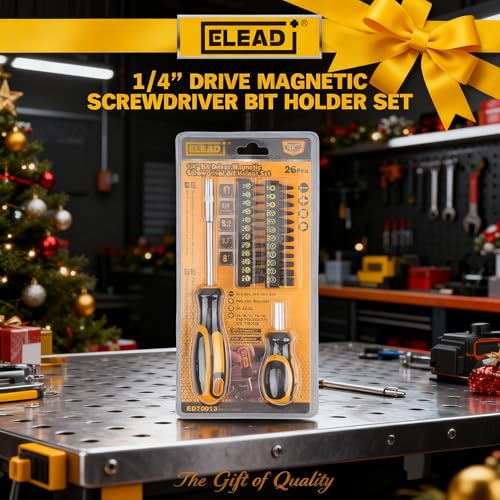 26-Piece Magnetic Security Torx Screwdriver Bit Set - 1/4 inch Magnetic Bit Driver, T5-T40, Ergonomic Cushion Grip 95mm & 210mm Handles, Torx, Square, Phillips, Slotted Bits - size: 26-Piece