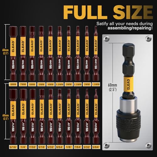 21-Piece 2.5" Allen-Wrench Hex Drill Bit Set, Durable Impact Allen Key Set, Long-Lasting Strong Magnetic Hex Screwdriver Bit Set, SAE & Metric Size, Mechanic Automotive Furniture DIY Home Repairs - size: 21-Piece