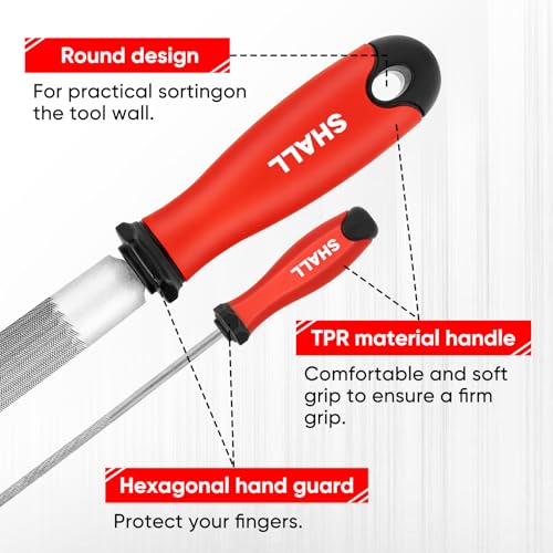 SHALL 17Pcs Metal File Set - Premium Grade T12 Drop Forged Alloy Steel - Flat/Triangle/Half-round/Round Large File & 12pcs Needle Files with Storage Box, Wire Brush - for Metal, Wood & Plastic