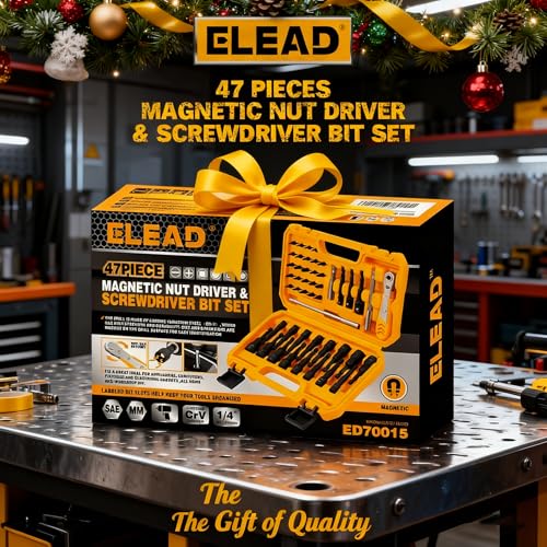 ELEAD 47-Piece Magnetic Nut Driver & Screwdriver Bit Set - Strong Magnetic Nut Drivers for Impact Drill, Power Nuts Driver, Mini Ratcheting Wrench, Drill Bits Extension & Socket Adapter - style: 47-Piece Nut Driver Set