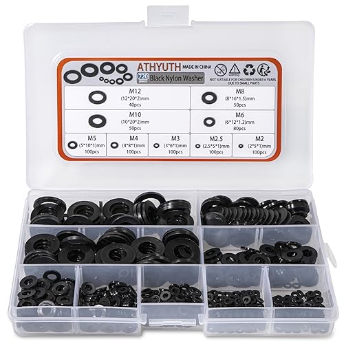 Black Nylon Washers Assortment kit for Bolts and Screws, M2 M2.5 M3 M4 M5 M6 M8 M10 M12 Plastic Flat Round Washers Assortment Set 720 Pieces-9 Sizes Nylon Washer Hardware Set - size: M2 M2.5 M3 M4 M5 M6 M8 M10 M12