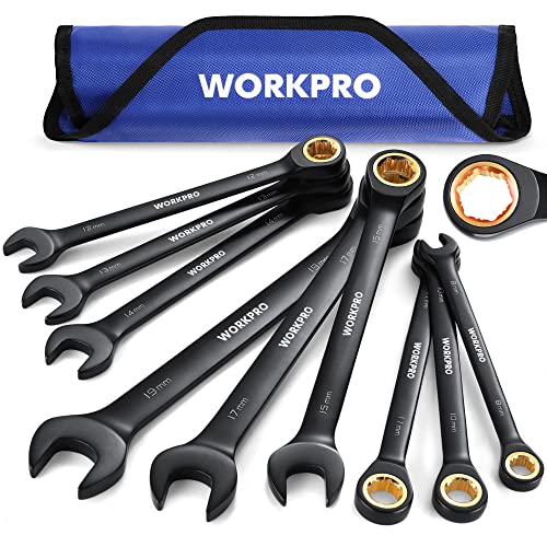 WORKPRO 9-Piece Anti-Slip Ratcheting Combination Wrench Set, Metric - style: Metric