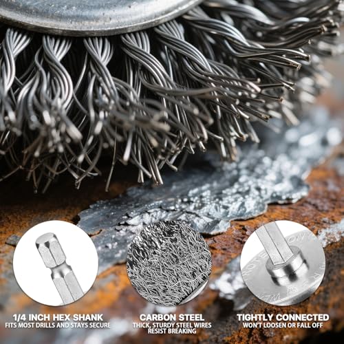 2" Wire Brushes for Drill, Stainless Steel Wire Wheel Brushes Kit with 1/4-Inch Hex Shank, 6 Pieces