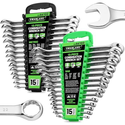 SWANLAKE 30-Piece Combination Wrench Set, Metric & SAE (8-22mm & 1/4” to 1-1/16”),12-Point Open End Standard Wrench Set, Mechanics Wrenches Sets, Chrome Vanadium Steel with Storage Rack - style: 30-Piece Combination