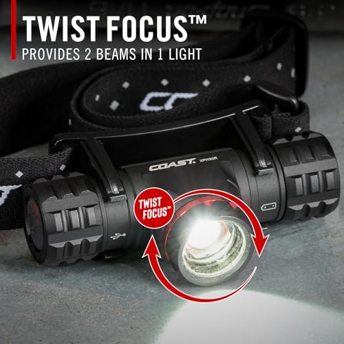 Coast XPH30R 1200 Lumen USB-C Rechargeable Dual Power Headlamp with Twist Focus Beam and Magnetic Base, 4.37 oz. - Black - color: Black