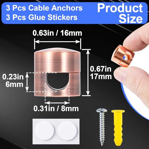 SmallCat 3 Sets Charger Holders for Cords, Cable Anchor Holders, 3 Colors - color: Gold, Red Bronze, Rose Gold, size: 3 Sets