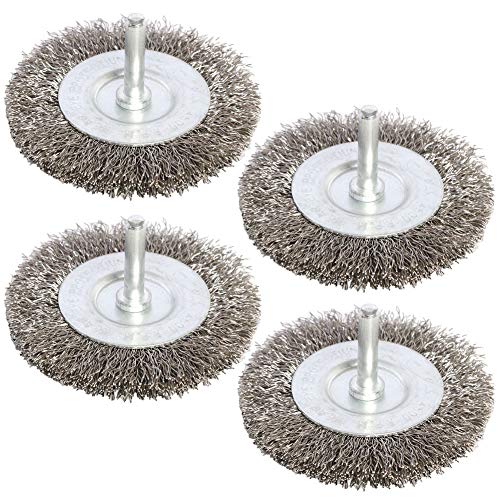 FPPO 4PCS 3 Inch Stainless Steel Wire Wheel Brushes Kit for Drill with 1/4-Inch Shank,Wire Wheels for Power-Operated Grinders - size: 3 inches