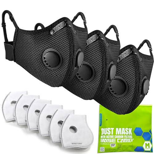 BASE CAMP M Plus Dust Face Mask with Extra 6 Activated Carbon Filters for Woodworking Construction Mowing Cycling (3) - style: Adjustable