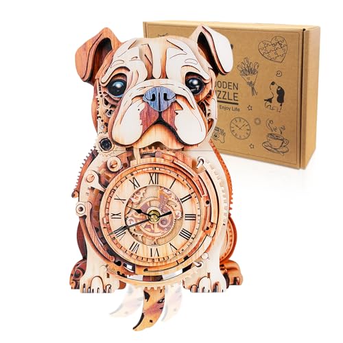 3D Wooden Puzzles for Adults-Bulldog Clock Puzzle-Adult Crafts - color: Bulldog Clock